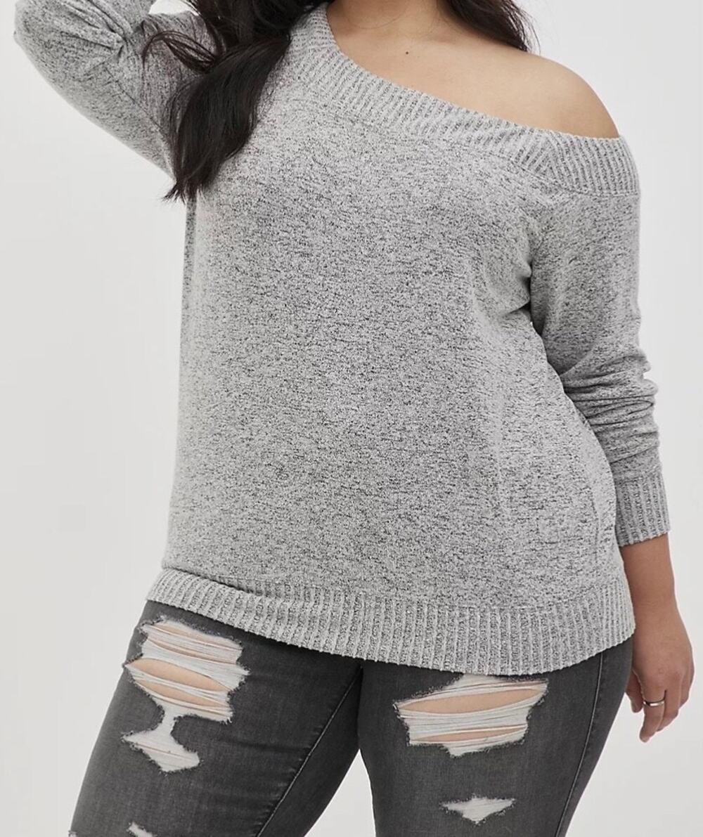 Torrid Super Soft Plush Gray One Shoulder Sweater - 5 (5X) - Women's Plus Size